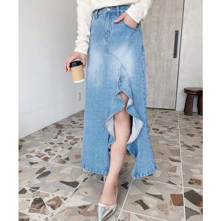 ACLENTデニムダメージロングスカート ACLENT✴︎ ビンテージダメージ