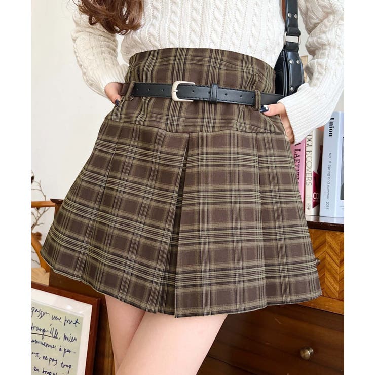 ベルト付きチェックプリーツミニスカート | moment+ | 詳細画像10 