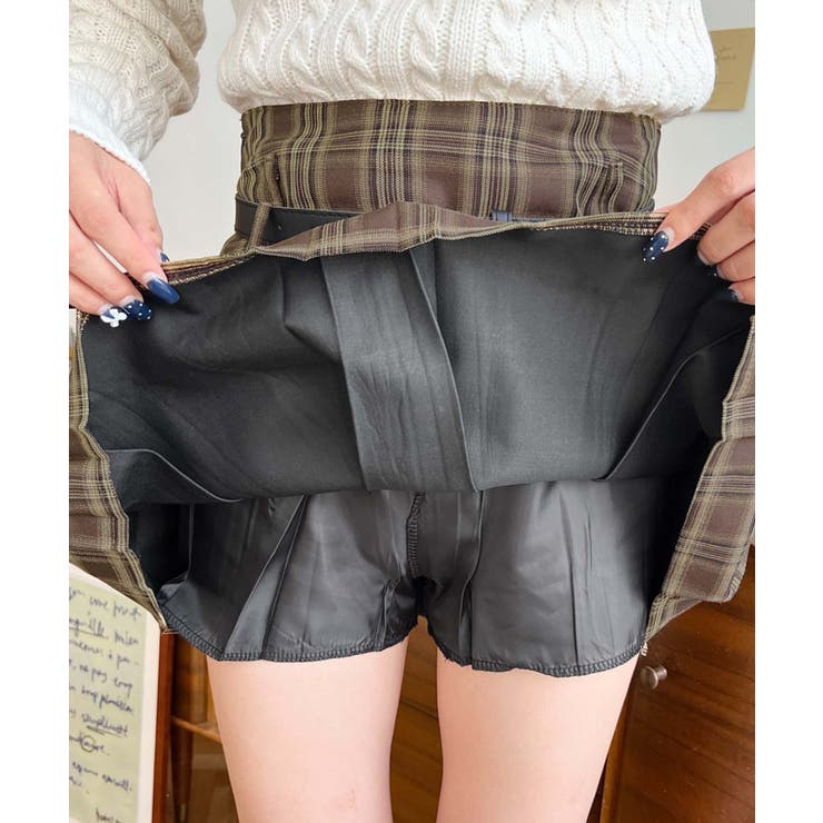 m.me.eme　エムミーエメ　チェックボックスプリーツスカートベルト付き ゆめM me eme ベルトセット チェック プリーツ スコート M me