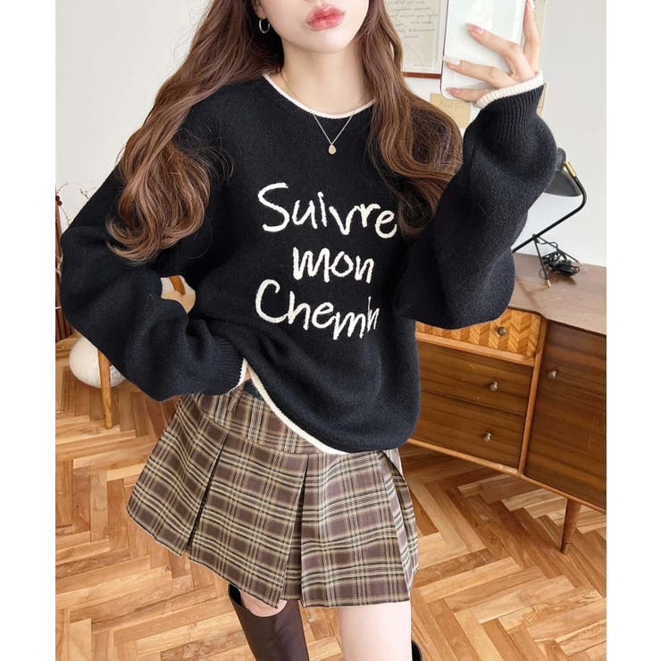 pium ピウム レザーベルトチェックプリーツミニスカート ブラック