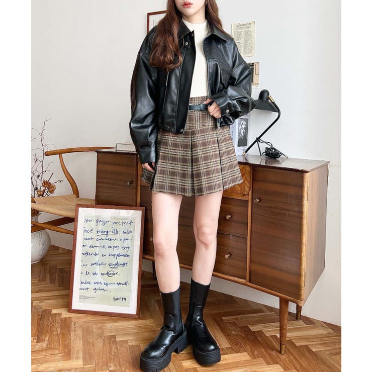 ベルト付きチェックプリーツミニスカート | moment+ | 詳細画像24 