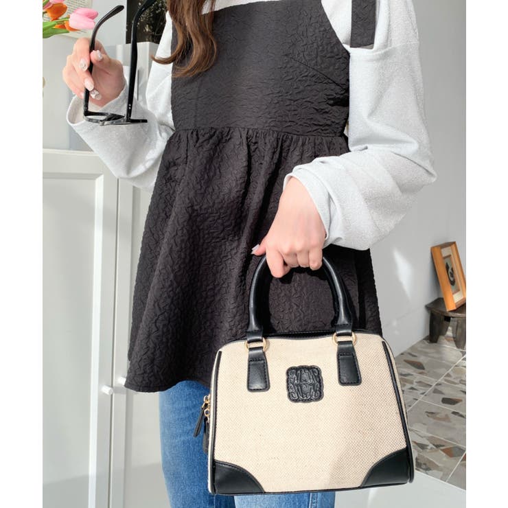 レザーモチーフロゴ配色キャンバスボストンバッグ | moment+ | 詳細画像14 