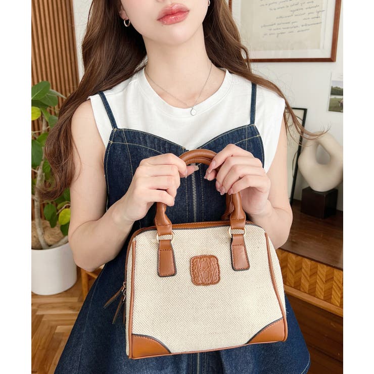 レザーモチーフロゴ配色キャンバスボストンバッグ | moment+ | 詳細画像2 