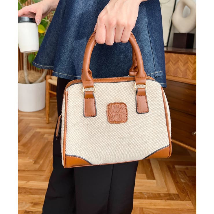 レザーモチーフロゴ配色キャンバスボストンバッグ | moment+ | 詳細画像4 