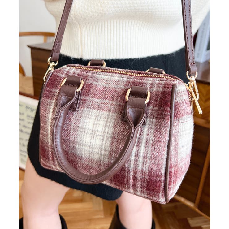 レッド系その他 | フェイクレザー ミニボストンショルダーバッグ | moment+