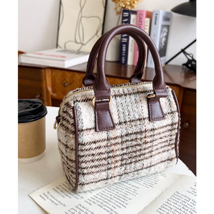 ベージュ系その他 | フェイクレザー ミニボストンショルダーバッグ | moment+