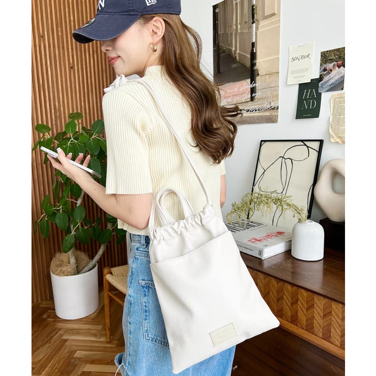 フェイクレザー2WAY巾着ショルダーバッグ | moment+ | 詳細画像26 