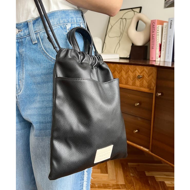 フェイクレザー2WAY巾着ショルダーバッグ | moment+ | 詳細画像7 