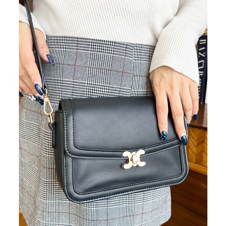 フェイクレザー＆モノグラム/キャンバスショルダーバッグ[品番