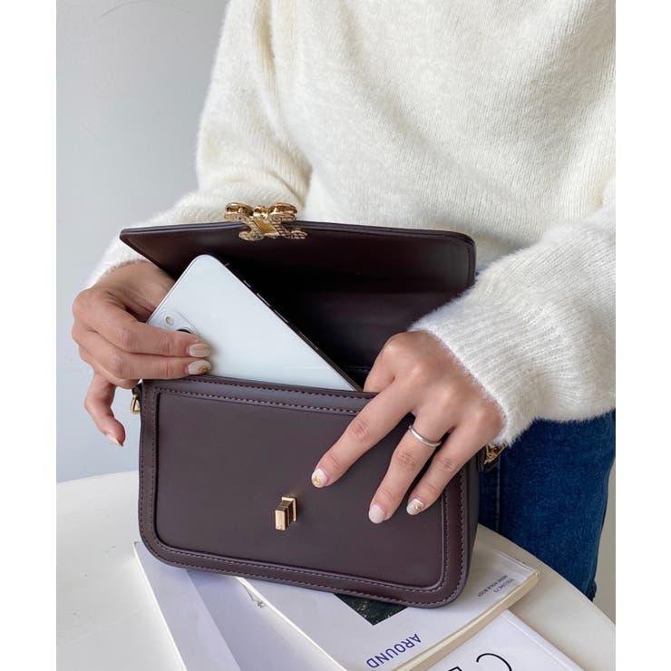 フェイクレザー＆モノグラム/キャンバスショルダーバッグ[品番