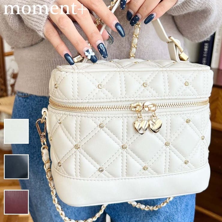 ハートチャームビジューキルティングバニティバッグ | moment+ | 詳細画像1 