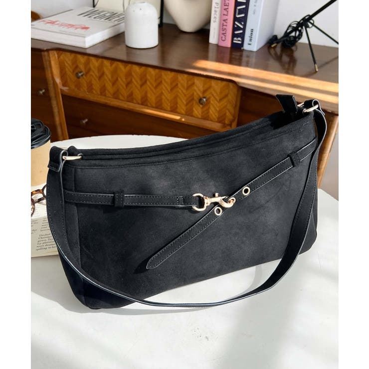 ブラック | スエードフロントデザインハンドバッグ スエードバッグ | moment+