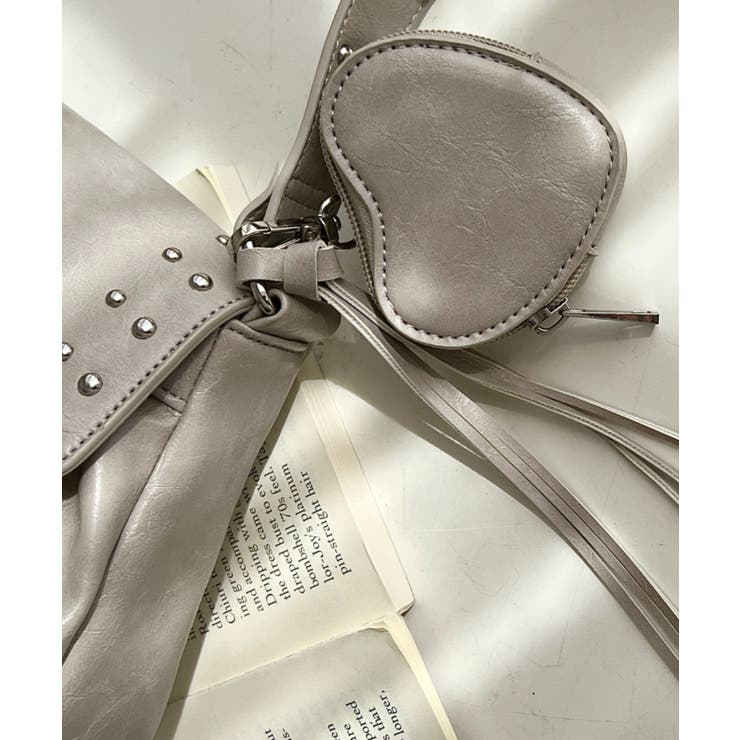 ハートチャーム付きギャザーデザインスタッズバッグ | moment+ | 詳細画像13 