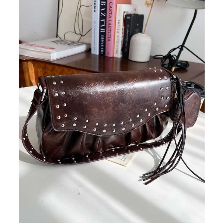 ハートチャーム付きギャザーデザインスタッズバッグ | moment+ | 詳細画像23 