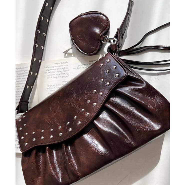 ハートチャーム付きギャザーデザインスタッズバッグ | moment+ | 詳細画像24 