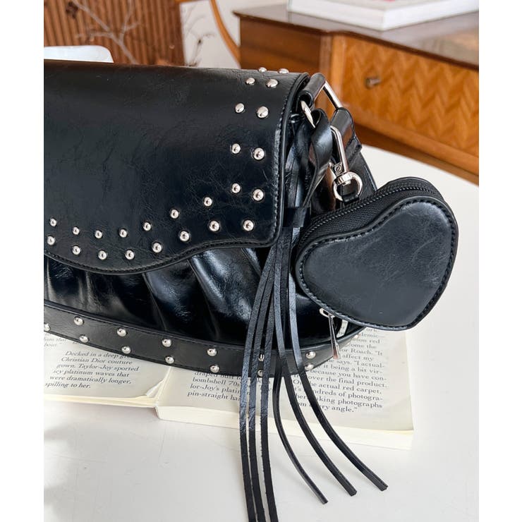 ハートチャーム付きギャザーデザインスタッズバッグ | moment+ | 詳細画像3 