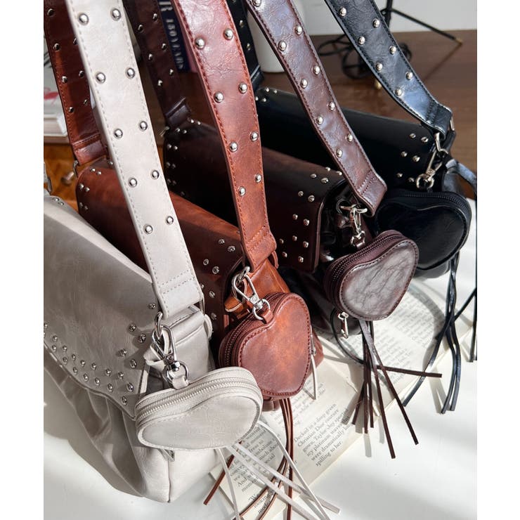 ハートチャーム付きギャザーデザインスタッズバッグ | moment+ | 詳細画像34 