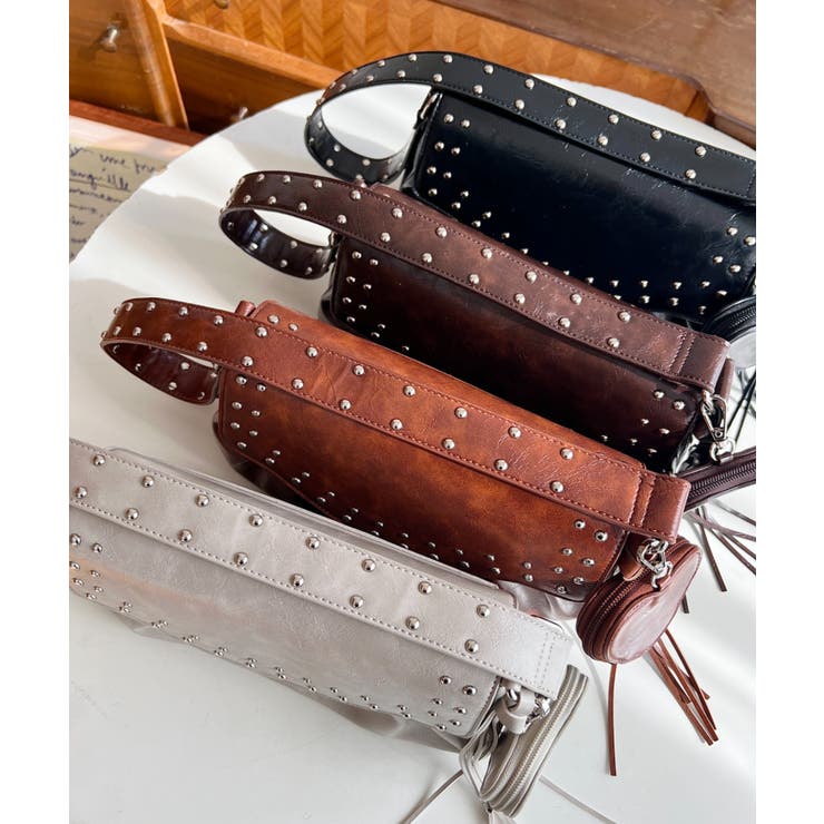 ハートチャーム付きギャザーデザインスタッズバッグ | moment+ | 詳細画像36 