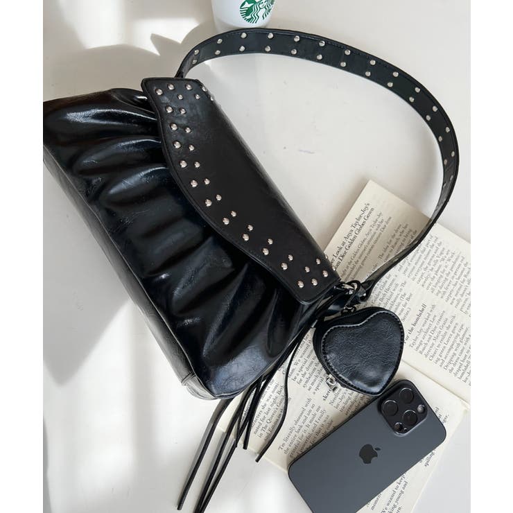 ハートチャーム付きギャザーデザインスタッズバッグ | moment+ | 詳細画像5 