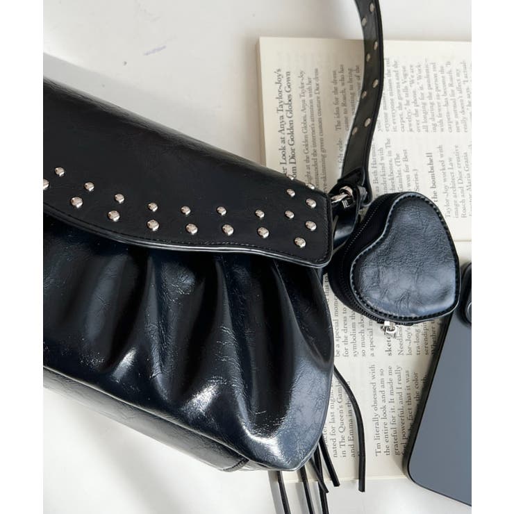 ハートチャーム付きギャザーデザインスタッズバッグ | moment+ | 詳細画像6 