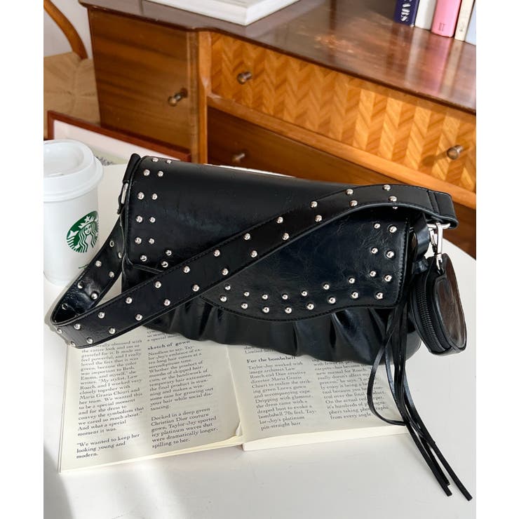 ハートチャーム付きギャザーデザインスタッズバッグ | moment+ | 詳細画像8 