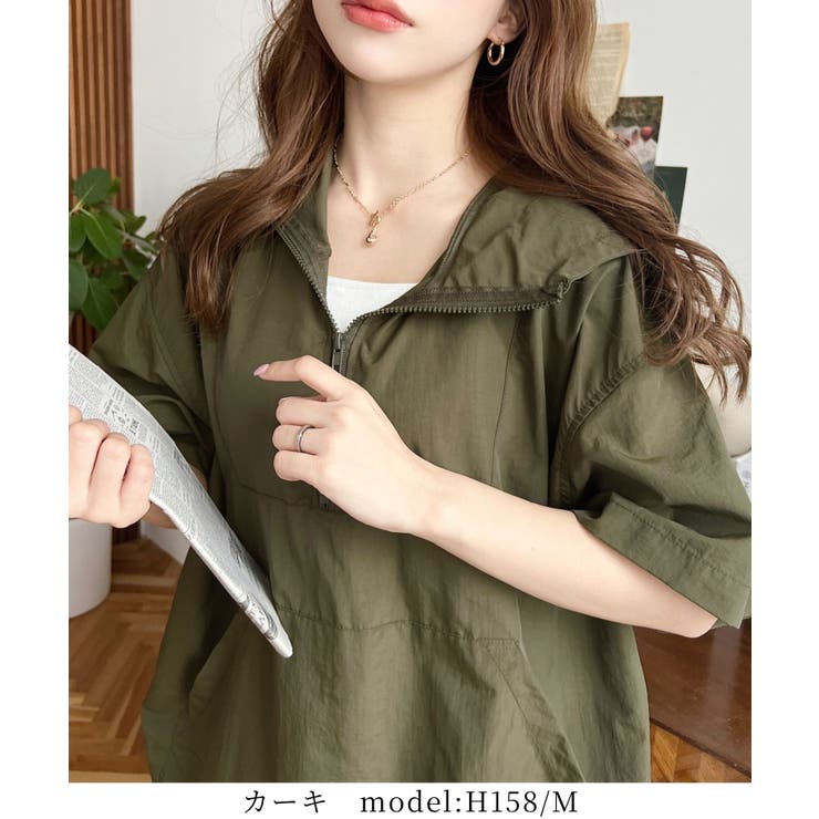 【美品】muse Deuxieme Classe アノラックパーカー　カーキ ナイロン半袖アノラックパーカー[品番：ERMW0000028]｜moment+