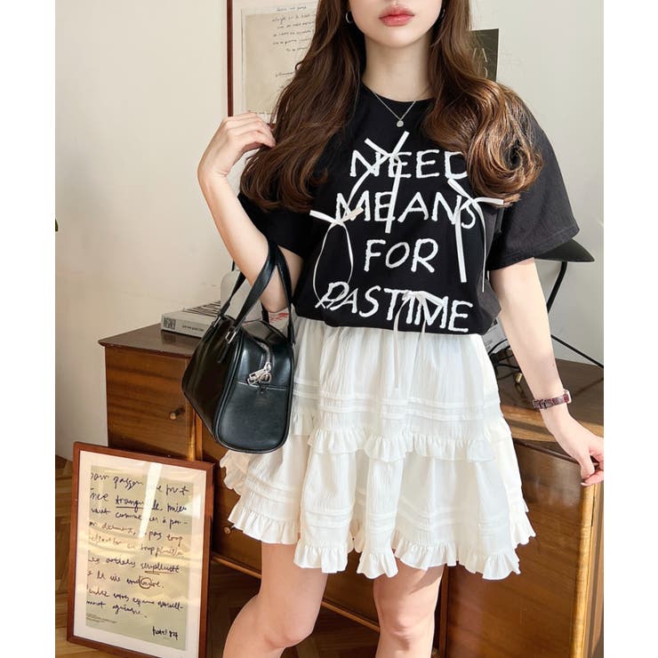 リボン付きロゴプリント半袖Tシャツ[品番：ERMW0000132