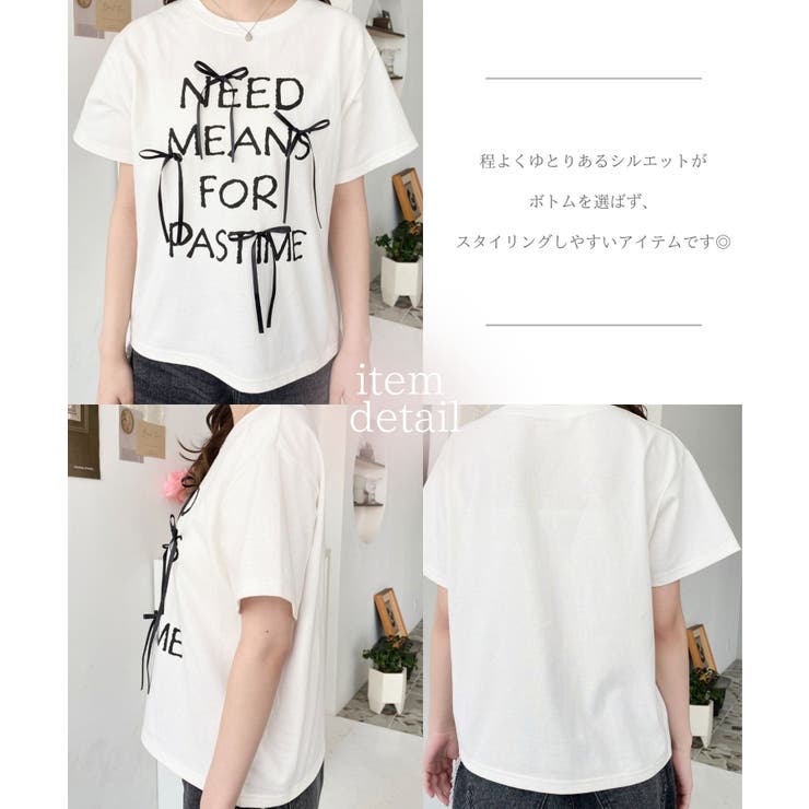リボン付きロゴプリント半袖Tシャツ[品番：ERMW0000132]｜moment+