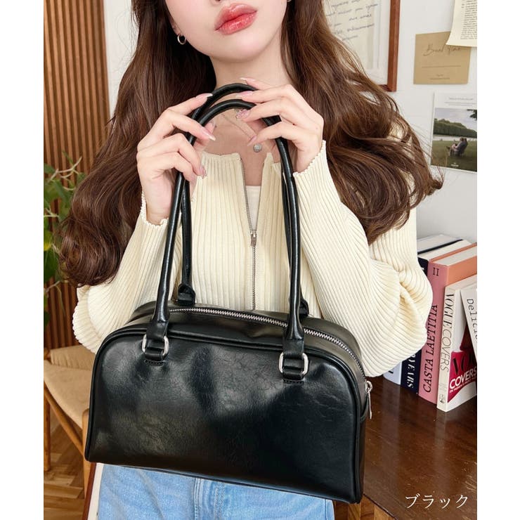 ブラック | ロングハンドルボストンバッグ | moment+