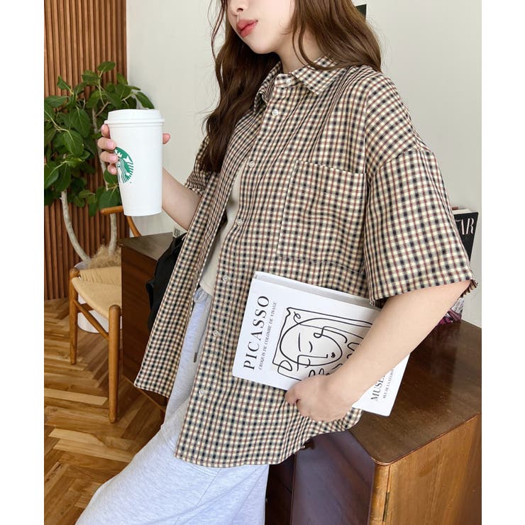 オーバーチェック半袖ルーズシャツ | moment+ | 詳細画像10 