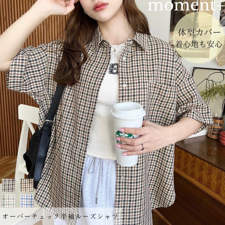 オーバーチェック半袖ルーズシャツ | moment+ | 詳細画像1 