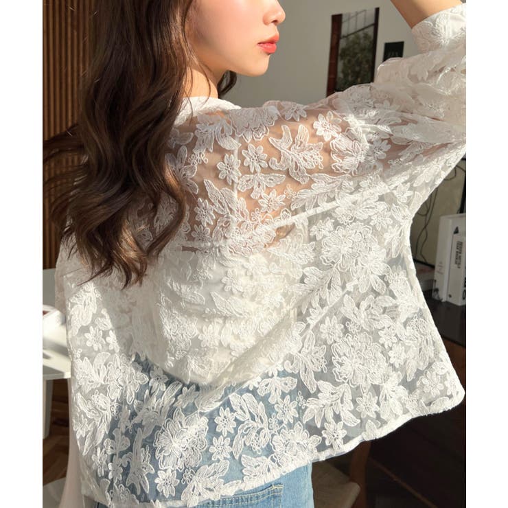 セブンテン　フラワー刺繍レース半袖ブラウス セール】前後2wayフラワー刺繍レースブラウス（シャツ/ブラウス