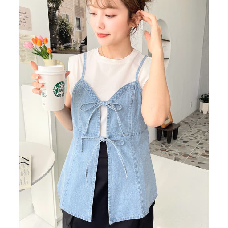 ライトオンスデニムダブルリボンオープンキャミソール | moment+ | 詳細画像4 