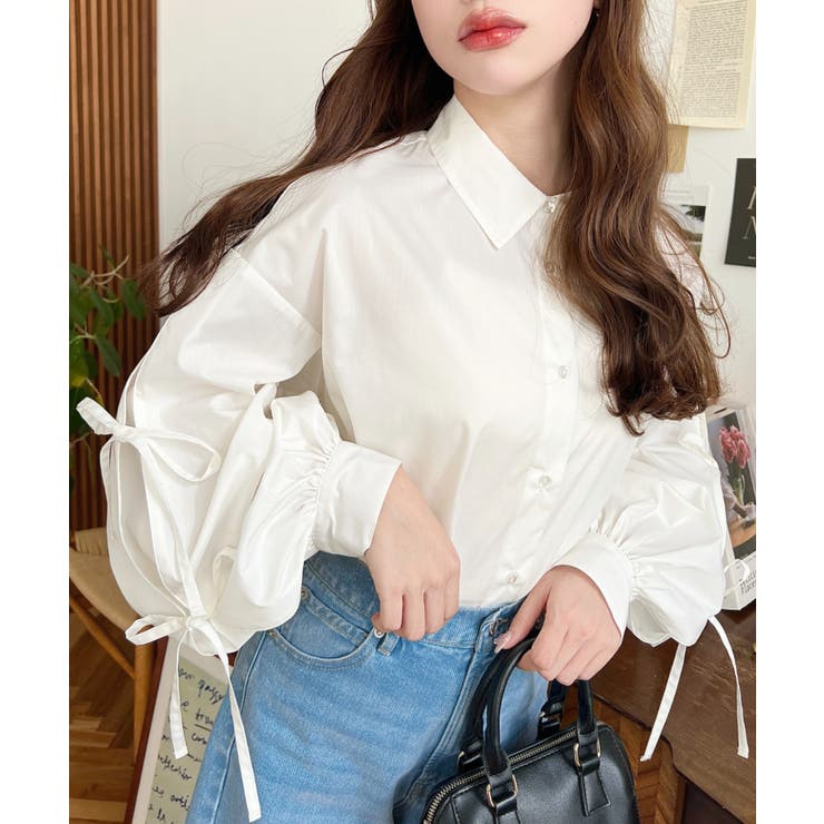 タックスリーブダブルリボンブラウス | moment+ | 詳細画像7 