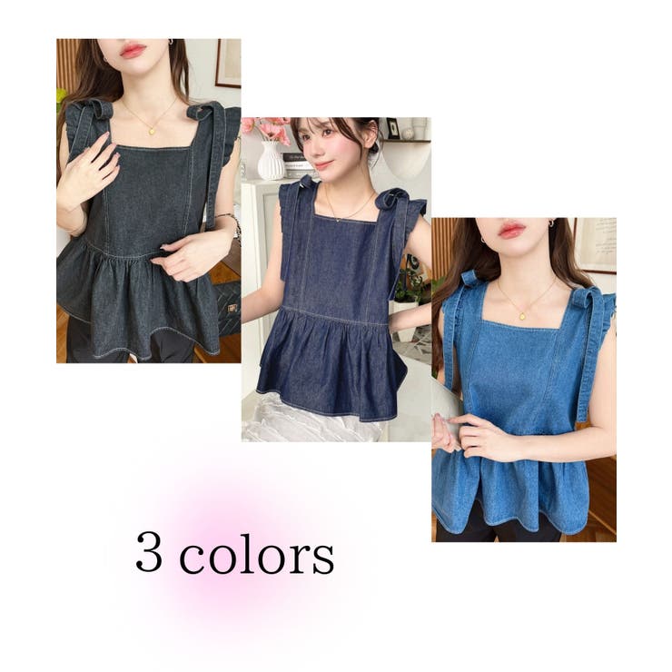 ライトオンスデニムショルダーリボンペプラムデニムブラウス | moment+ | 詳細画像2 