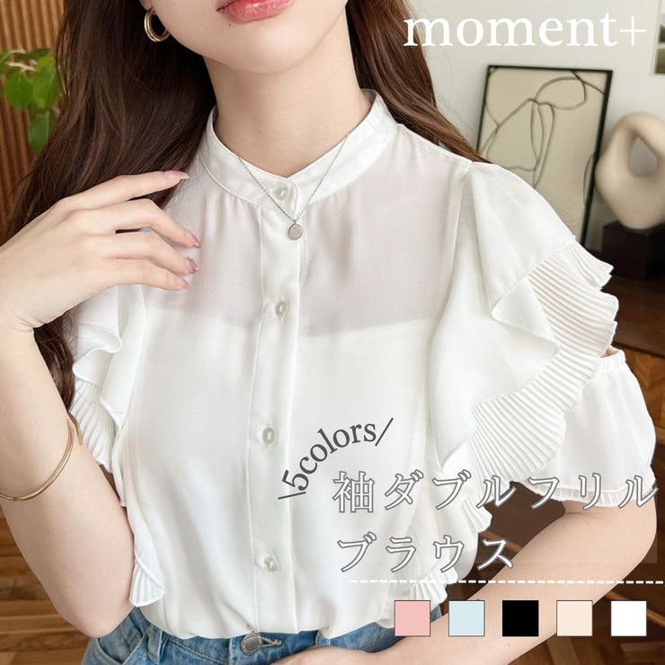 シフォンジョーゼット半袖ダブルフリルブラウス | moment+ | 詳細画像1 