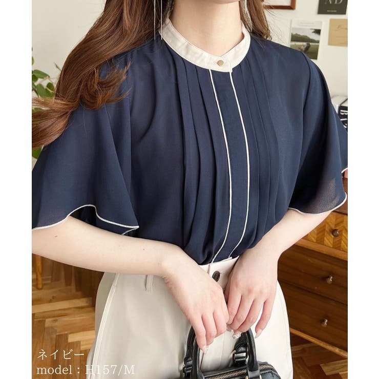 LOHEN ワイドラッフルブラウス　ブラック ハウスオブロータス HOUSE OF LOTUS シャンブレーデニムラッフル