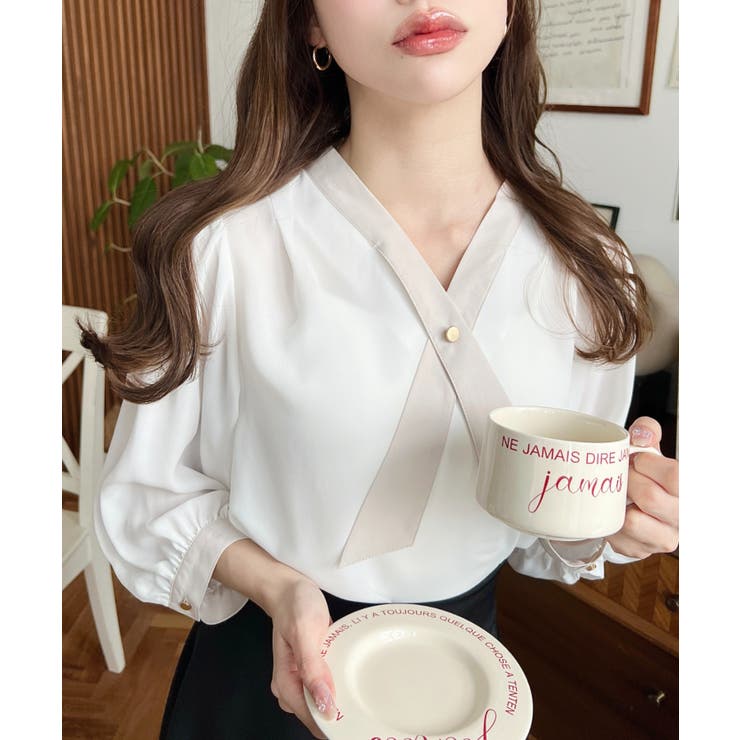 最安価格 シフォンジョーゼットクロスボウタイ風ブラウス[品番 メンズウェア