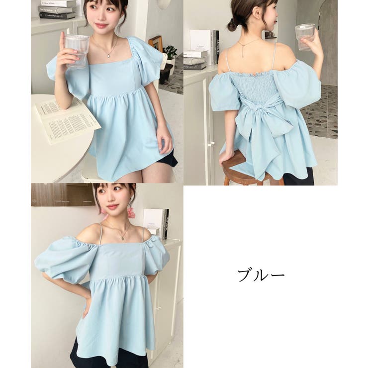 極美品＊M.fil エムフィル 袖プリーツブラウス 38 ブルー バック