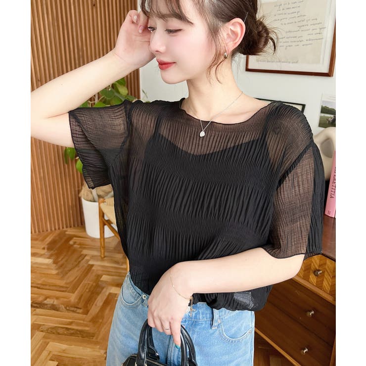 インナーキャミ付きマジョリカプリーツ半袖メローシアープルオーバー | moment+ | 詳細画像16 