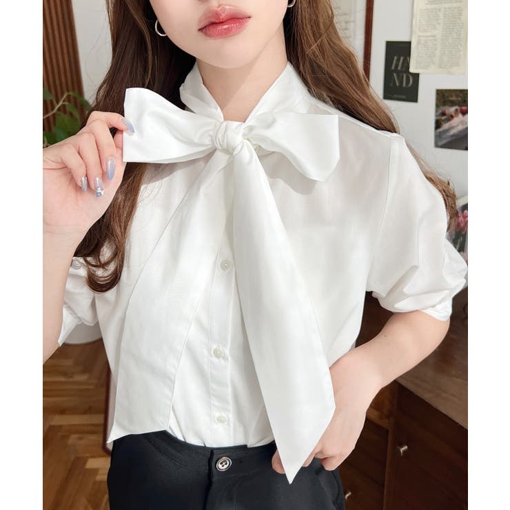 TCブロードボリュームスリーブアレンジボウタイ半袖ブラウス | moment+ | 詳細画像9 