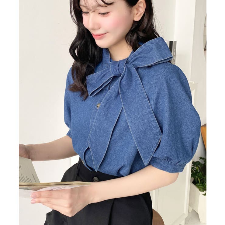 4/29まで期間限定出品　ボリューム袖デニムブラウス LADY LUCK LUCA（レディラックルカ） シャツ ブラウス LC/LLL デニム