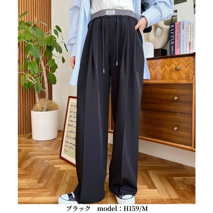 ダブルウエストセンタープレススラックスパンツ[品番