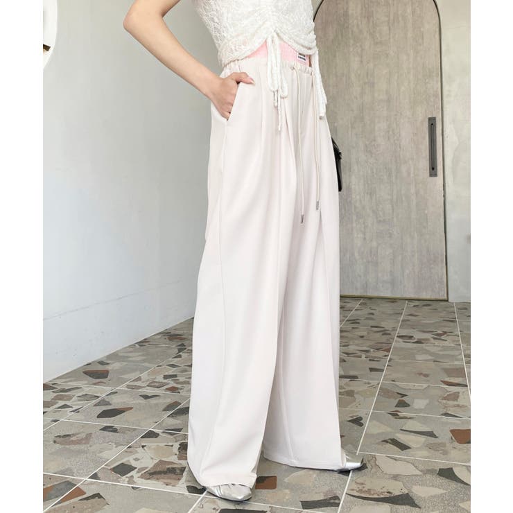 アイボリー | ダブルウエストセンタープレススラックスパンツ | moment+