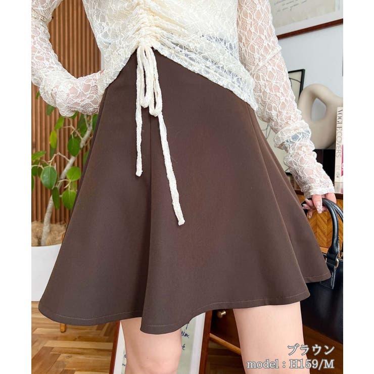 ブラウン | 厚手TPUカットジョーゼットハイウエストフレアミニスカパン | moment+