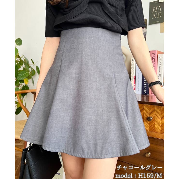 チャコールグレー | 厚手TPUカットジョーゼットハイウエストフレアミニスカパン | moment+