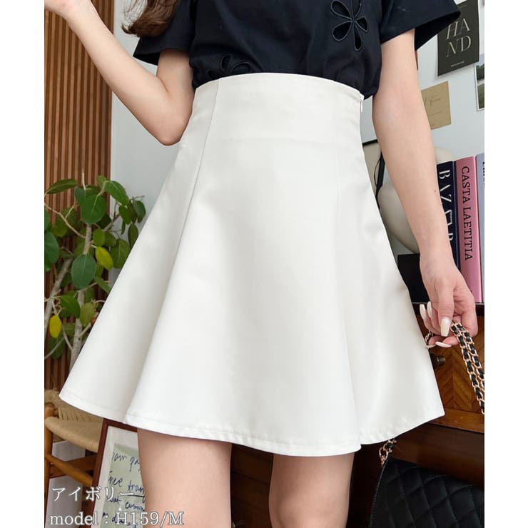 アイボリー | 厚手TPUカットジョーゼットハイウエストフレアミニスカパン | moment+