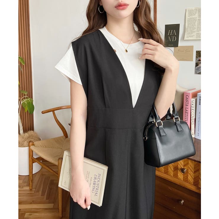 リネンライクVネックジャンパースカート | moment+ | 詳細画像12 