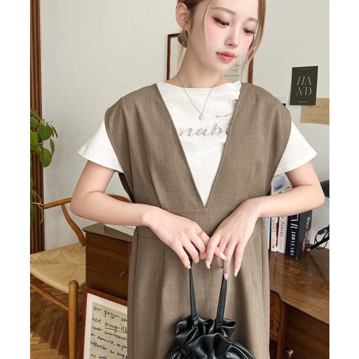 リネンライクVネックジャンパースカート | moment+ | 詳細画像9 