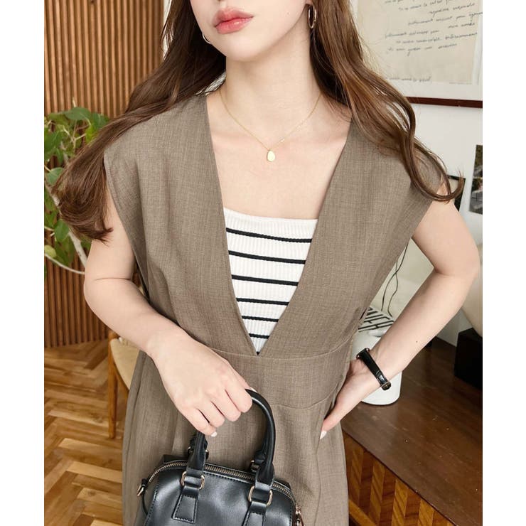 リネンライクVネックジャンパースカート | moment+ | 詳細画像10 